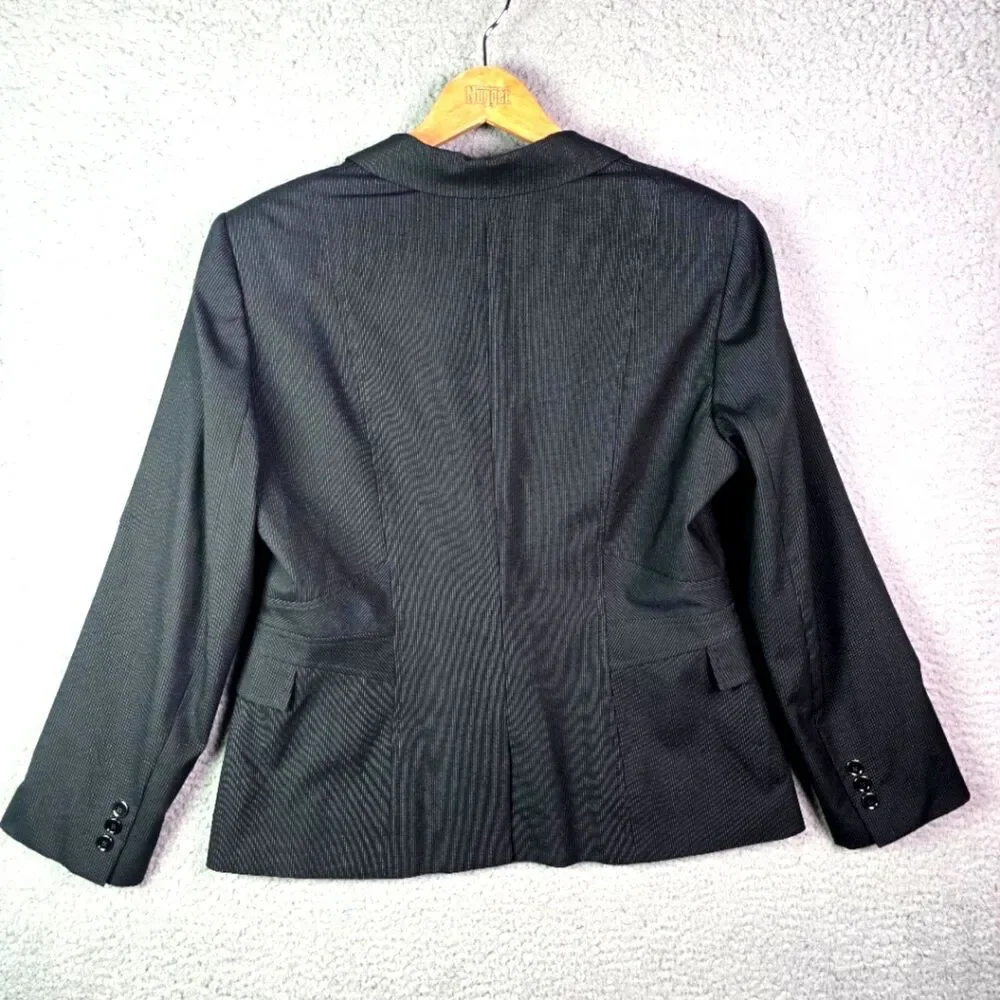Tahari ASL Blazer Black Gray Pinstripe 12P Structured Career Petite